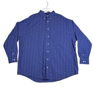 Roundtree & Yorke Men's Size 2XB Blue White Pink Checkered Shirt Long Sleeve